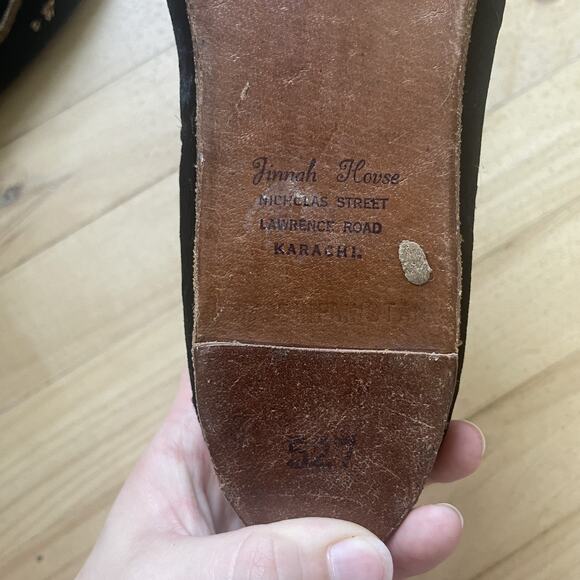 Vintage‎ Handmade Jutti Shoes Womens Size 7.5 Black Gold Beaded Pakistan Velvet - Picture 7 of 12